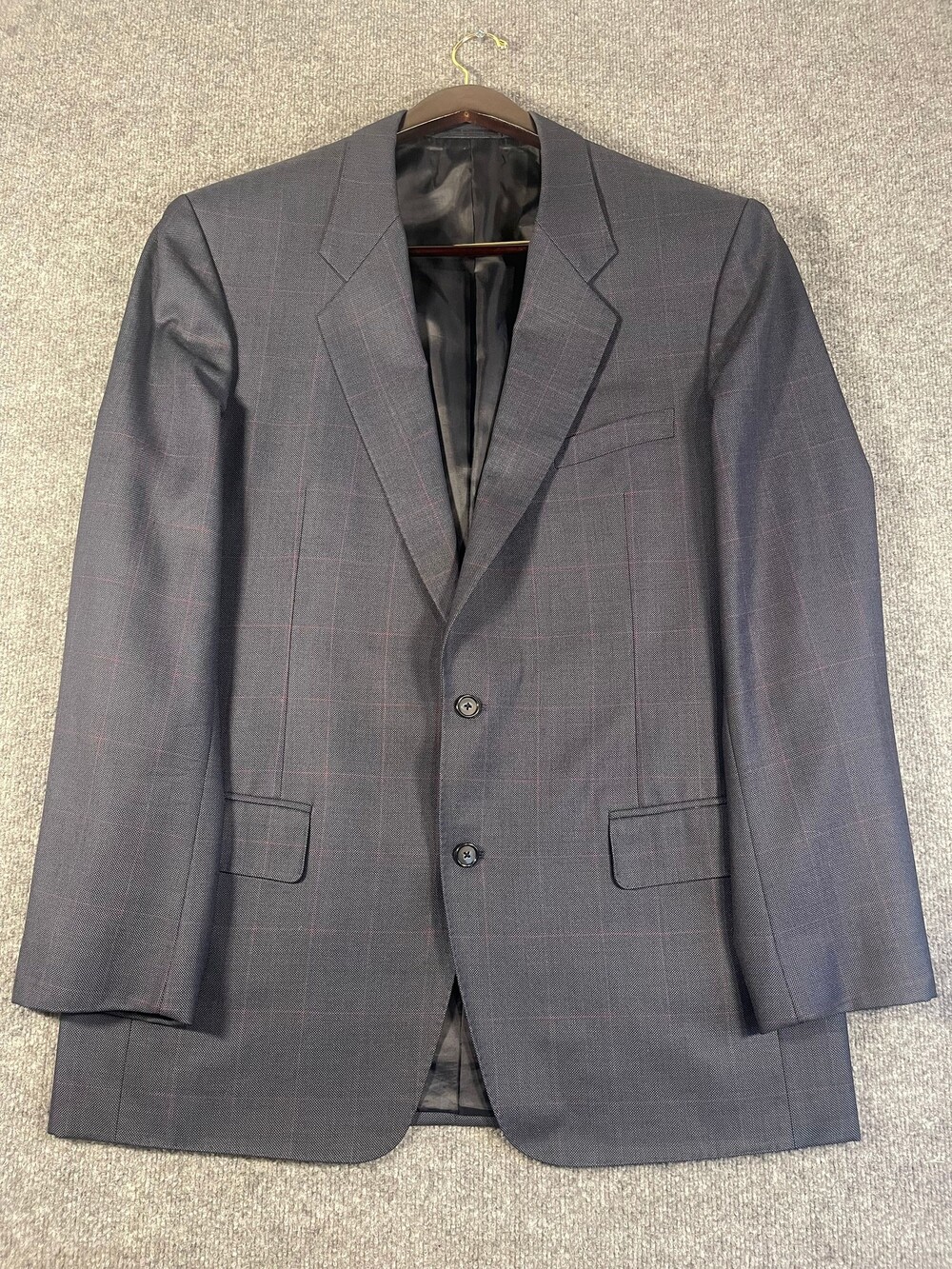 FitWel Custom 2pc Suit Dormeuil Amadeus Cloth Navy Blue Red Windowpane Men's 46L
